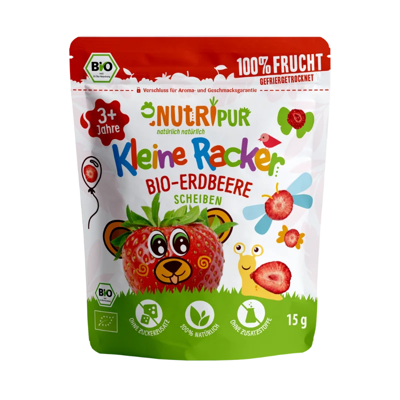 NUTRIPUR BIO Kl.Racker Erdbeere 15g BT