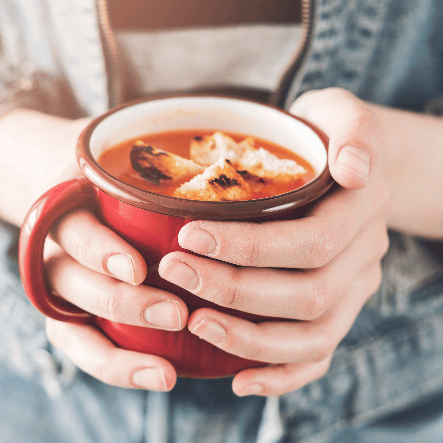 Suppe, rot, Tomate, Tasse, Brot